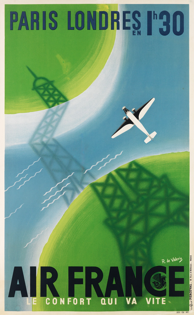 ROGER DE VALERIO (1896-1951). AIR FRANCE / LE CONFORT QUI VA VITE. 1936. 38x24 inches, 98x61 cm. Perceval, Paris.